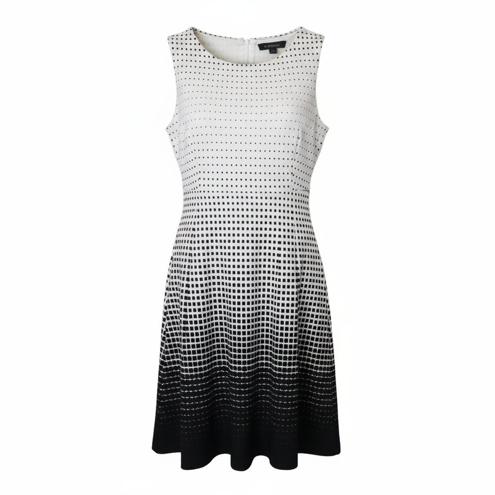 Haani Black White Ombre Fit Flare Dress L Sleeveless Midi Career Cocktail Party